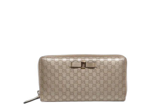 Gucci Zip Around Wallet Microguccissima Metallic Bow Golden Beige