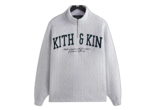 Kith Cable Fleece Quarter Zip Light Heather Grey
