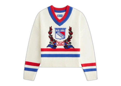 Kith Kids x New York Rangers V-Neck Lewis Sweater Sandrift