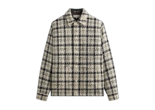 Kith & Kin Windowpane Boucle Long Shirt Boxy Collared Overshirt Sandrift