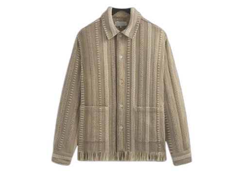 Kith Mixed Stripe Tweed Boxy Collared Overshirt Creme