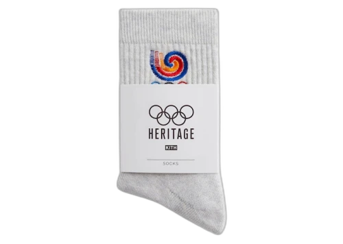 Kith Olympics Heritage Seoul Mid Crew Sock Light Heather Grey