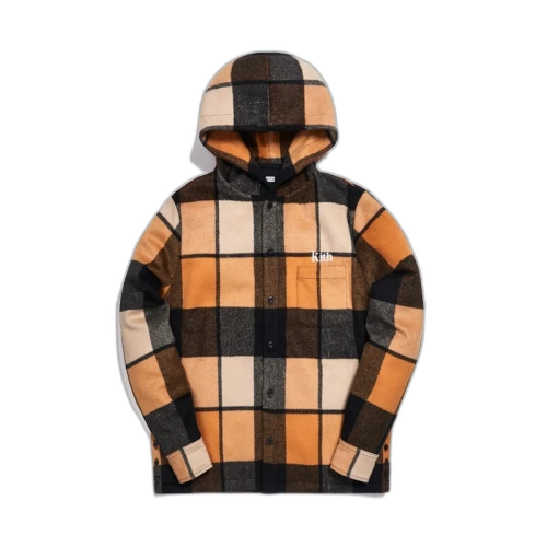 Kith Plaid Wool Ginza Hooded Shirt Orange