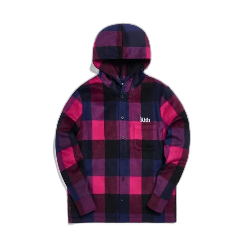 Kith Plaid Wool Ginza Hooded Shirt Pink