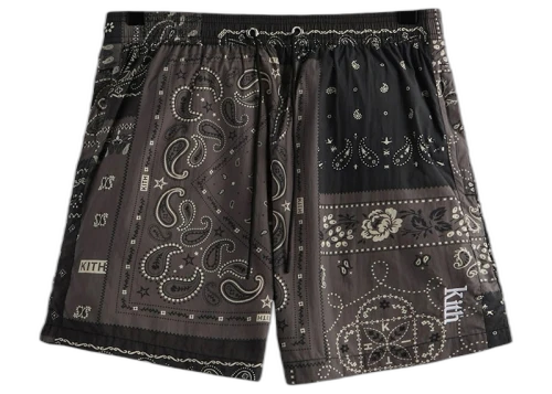 Kith Printed Active Deconstructed Bandana Swim Short Black
