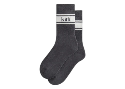 Kith Serif Jacquard Striped Crew Socks Charcoal Heather