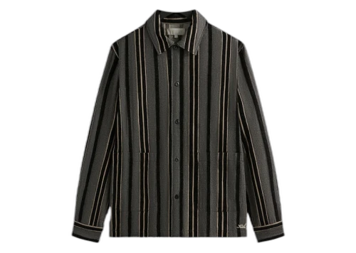 Kith Striped Flannel Boxy Collared Overshirt Black