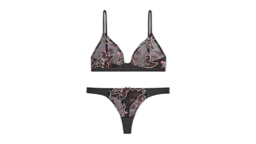 Kith Women's Embroidered Bra & Thong Set Black