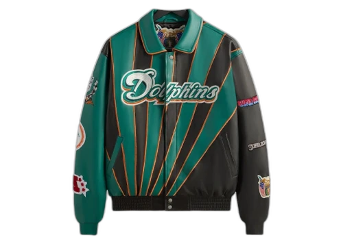 Kith x Jeff Hamilton NFL Dolphins Leather Varsity Jacket Multicolor