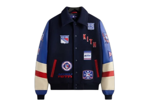 Kith x New York Rangers Wool Leather Varsity Jacket Nocturnal