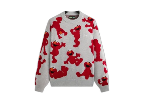 Kith x Sesame Street Elmo Intarsia Crewneck Sweater Light Heather Grey