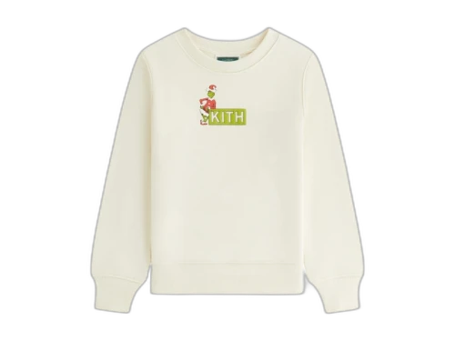 Kith x The Grinch Kids Classic Logo Crewneck Sandrift