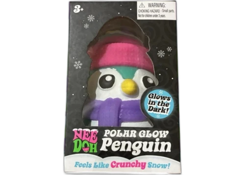 NeeDoh Polar Glow Penguin (Glow in the Dark Sticker) Squishy Fidget Toy Blue