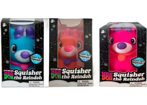 NeeDoh Squisher the Reindeer Squishy Fidget Toy Set of 3 Pink, Orange, Blue