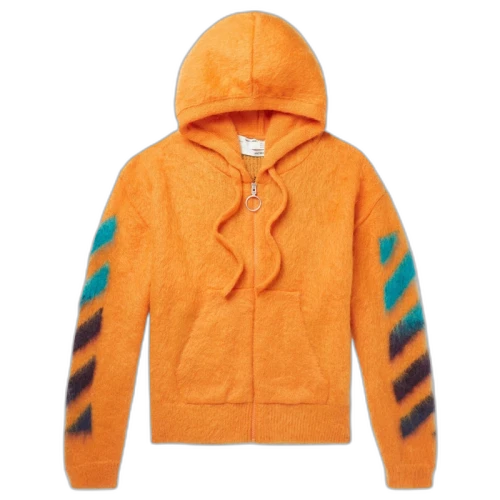 OFF-WHITE Brushed Arrows Mohair Zip Up Hoodie Orange/Multicolor