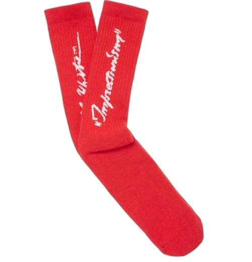 OFF-WHITE Impressionism' Logo Intarsia Stretch Socks (SS19) Red/White