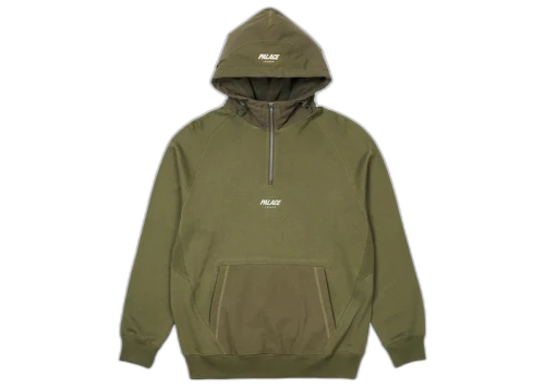 Palace 1/4 Zip Cotton Panel Hood Olive