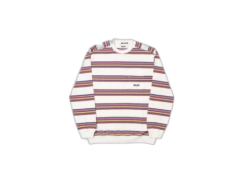 Palace Pocket Stripe Crew White/Purple