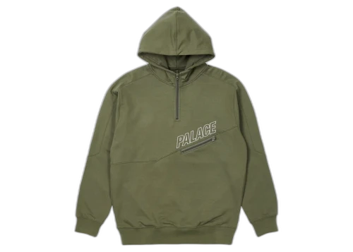 Palace Slant 1/4 Zip Hood Green