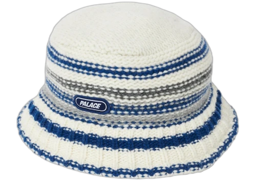 Palace Stripy Knitted Bucket Hat White