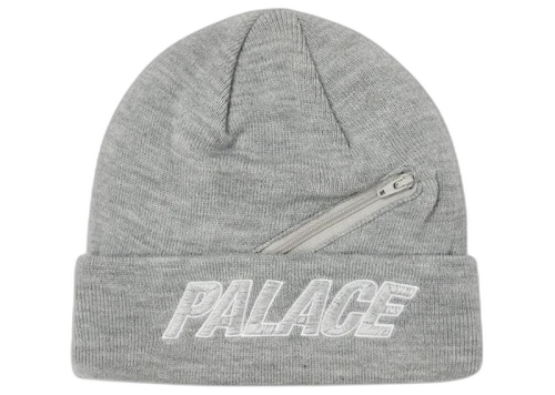 Palace Zip Pocket Beanie Grey Marl