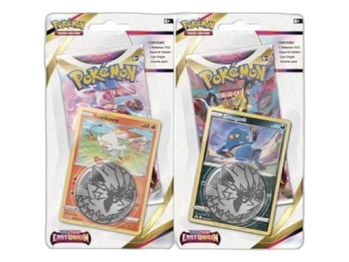 Pokémon Sword & Shield Lost Origin Checklane Scorbunny and Croagunk Blister Booster Pack 2x Lot (Artwork May Vary)