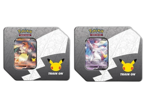 Pokémon TCG 25th Anniversary Celebrations Large Tin Lances Charizard V/Dark Sylveon V 2x Bundle