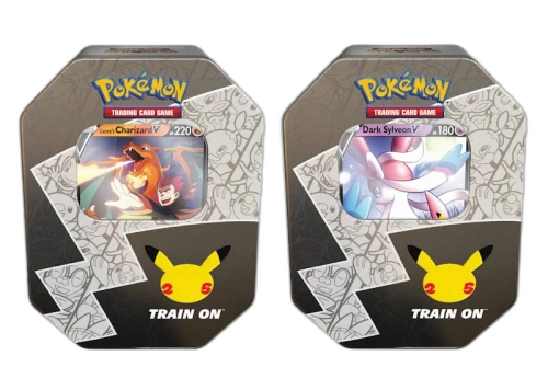 Pokémon TCG 25th Anniversary Celebrations Tin Lances Charizard V/Dark Sylveon V 2x Bundle