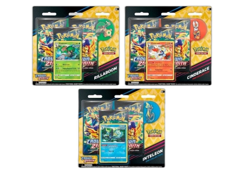 Pokémon TCG Sword & Shield Crown Zenith Rillaboom/Cinderace/Inteleon Pin Collection 3x Bundle