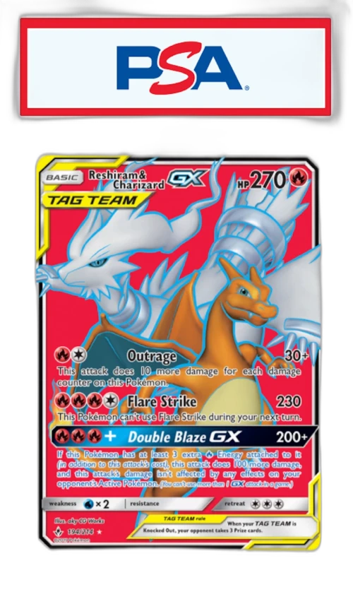 Reshiram & Charizard GX 2019 Pokemon TCG Sun & Moon Unbroken Bonds Full Art #194/214 (PSA or BGS Graded)