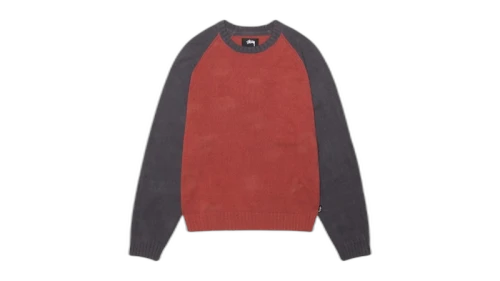 Stussy Colorblocked Raglan Knit Crew Brick