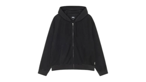 Stussy Double Layer Waffle Zip Hoodie Black
