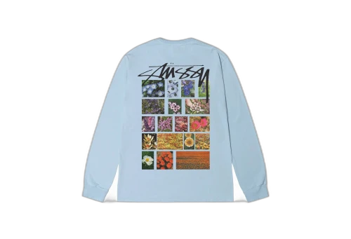 Stussy Flower Grid Pigments Dyed LS Tee Sky Blue (FW22)