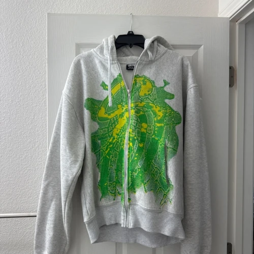 Stüssy Full Zip-Up Hoodie Web Heather Grey Green