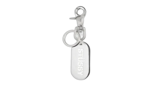Stussy Metal Tag Keychain Silver
