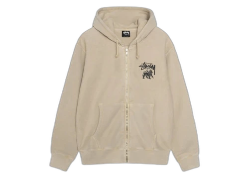 Stussy Rasta Lion Zip Pigment Dyed Hoodie Khaki