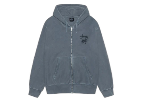 Stussy Rasta Lion Zip Pigment Dyed Hoodie Navy