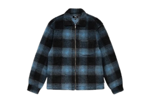Stussy Shadow Plaid Sherpa Zip Shirt Blue (FW22)