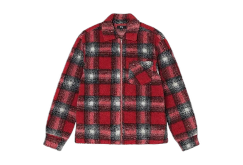 Stussy Shadow Plaid Sherpa Zip Shirt Red (FW22)