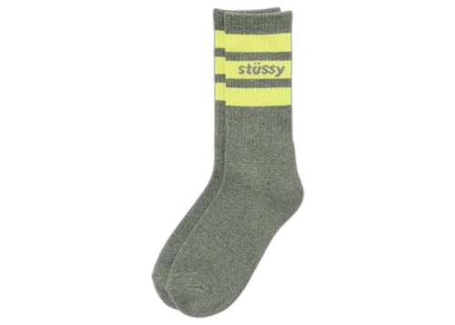 Stussy Sport Crew Socks Grey Heather/Lime