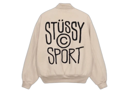 Stussy Sport Melton Varsity Jacket Oatmeal