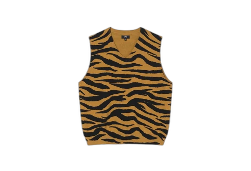 Stussy Tiger Printed Sweater Vest Mustard (FW22)