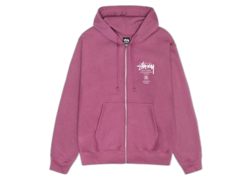 Stussy World Tour Zip Hoodie Berry