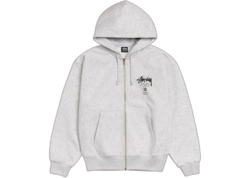 Stussy World Tour Zip Up Hoodie Ash Heather