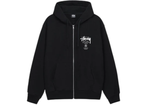 Stussy World Tour Zip Up Hoodie Black