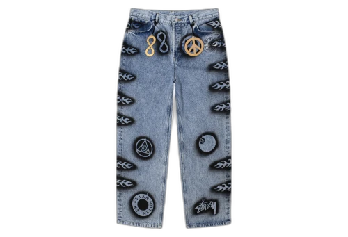 Stussy x Dries Van Noten Hand-Stencilled Jeans Washed Denim (FW22)