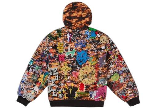 Supreme AOI Embroidered Hooded Work Jacket Flames