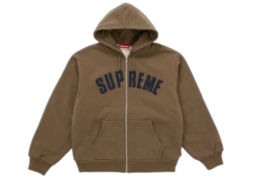 Supreme Arc Thermal Lined Zip Up Hooded Sweatshirt Brown