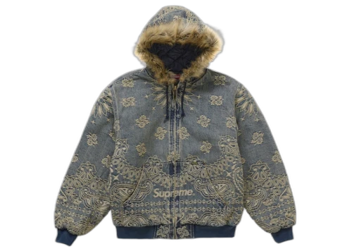 Supreme Bandana Jacquard Denim Hooded Work Jacket Blue