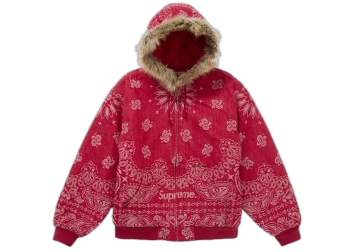 Supreme Bandana Jacquard Denim Hooded Work Jacket Red
